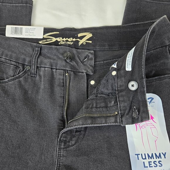 Seven7 Size 12 TummyLess High Rise Skinny Jeans Black Distressed Stretch NWT - Picture 4 of 16
